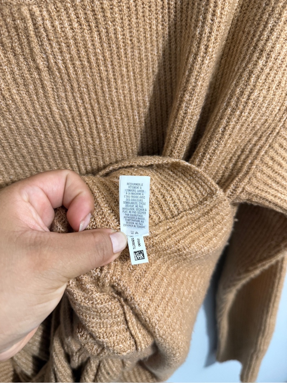 Aerie Sweater Womens Large Offline Knotted Front Crewneck Camel Slouchy Shoulder - Picture 6 of 10